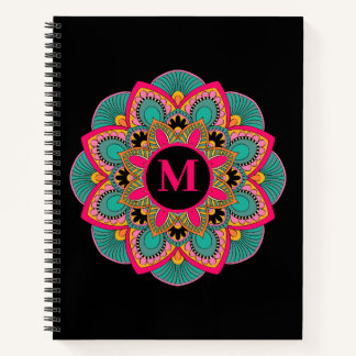 Elegant Multi-Colour Mandala Flourish Monogram Notebook
