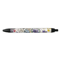 Elegant Multi Colour Wildflower Collage Black Ink 