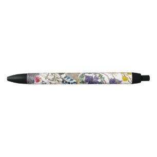 Elegant Multi Colour Wildflower Collage Black Ink Pen