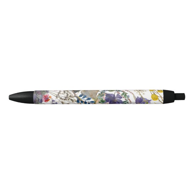 Elegant Multi Colour Wildflower Collage Black Ink  Pen (Front)