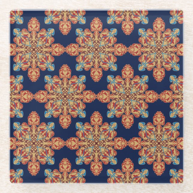 Elegant Multi-Coloured Floral Pattern Glass Coaster (Front)
