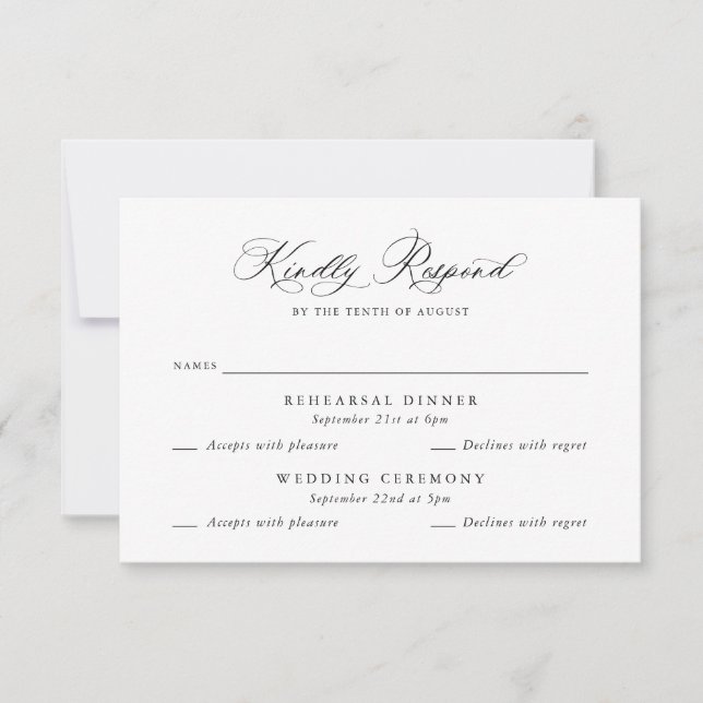 Elegant Multi Event Wedding Rehearsal RSVP Card (Front)