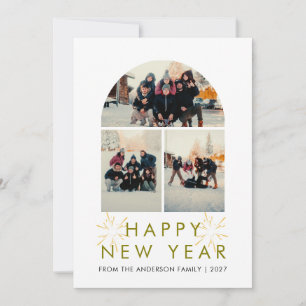 Elegant Multi Photo Window Family Happy New Year Holiday Card