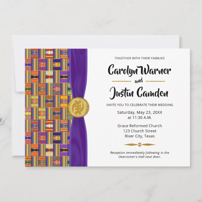 Elegant Multicolor African Kente Cloth K45 Wedding Invitation (Front)
