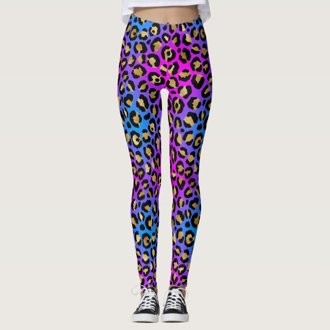 Elegant Multicolor Neon Leopard Animal Print  Leggings (Front)