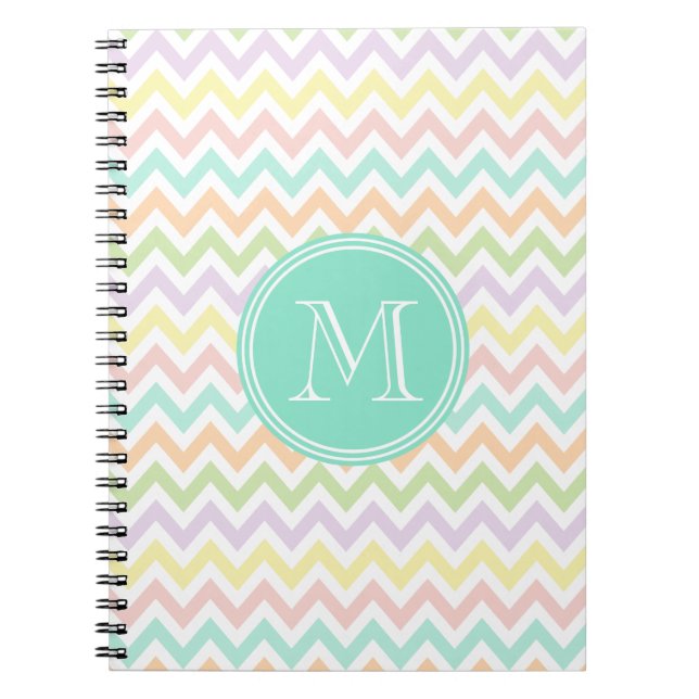 Elegant multicoloured geometry of chevrón monogram spiral notebook (Front)