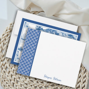 Elegant Multipurpose Blue Clamshell Toile Flat Card