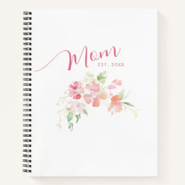 Elegant Mum Est Blush Pink Floral Watercolor Notebook