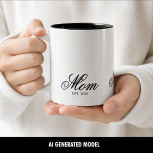 Elegant Mum Established Year Black Script Two-Tone Coffee Mug