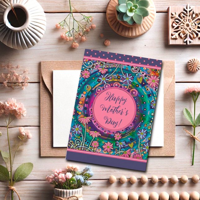 Elegant Mum Floral Pretty Pink Blue Mother’s Day Card (Creator Uploaded)