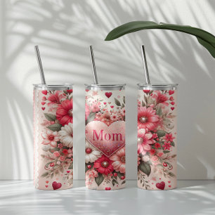 Elegant Mum in Heart Surrounded by Pink Flowers Thermal Tumbler