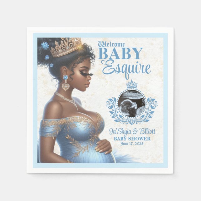 Elegant Mum to be Blue & Gold Royal Baby Shower Napkin (Front)