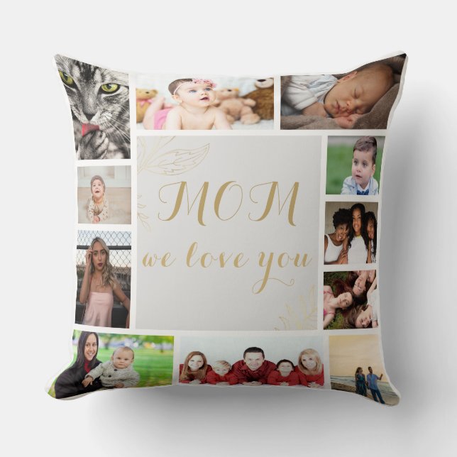 Elegant Mum We Love You Gold Photo Collage Cushion (Front)