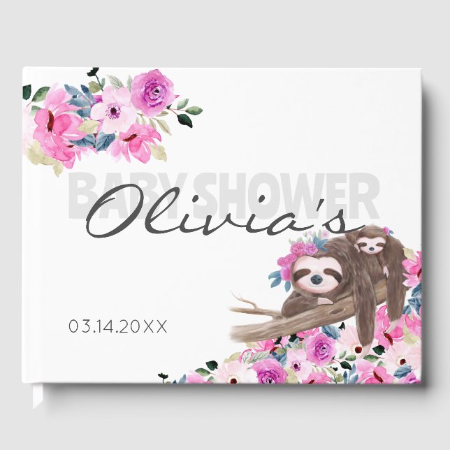 Elegant Mummy Baby Sloth Baby Shower Guest Book (Front)