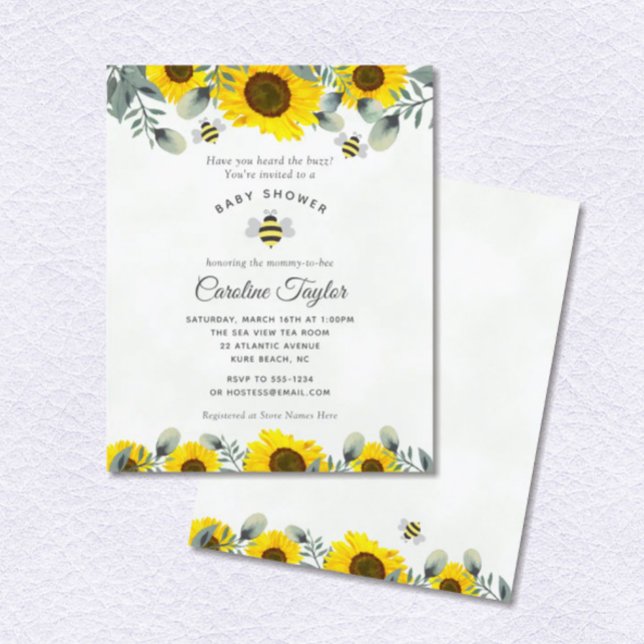 Elegant Mummy to BEE Sunflowers Floral Baby Shower Invitation (Creator Uploaded)