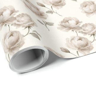 Elegant Mushroom Beige Garden Roses on Ivory Wrapping Paper