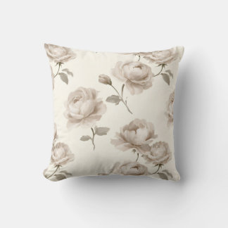 Elegant Mushroom Roses and Ivory Stripes Cushion