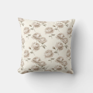 Elegant Mushroom Roses and Ivory Stripes Cushion