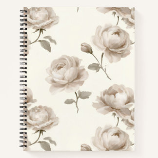 Elegant Mushroom Roses and Ivory Stripes Notebook