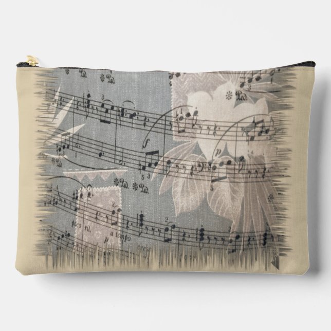 Elegant Music Notes In Blue And Beige Accessory Pouch (Front)