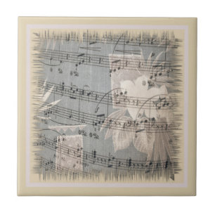 Elegant Music Notes In Blue And Beige Tile