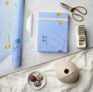 Elegant Music Notes In Blue Gradient Wrapping Paper