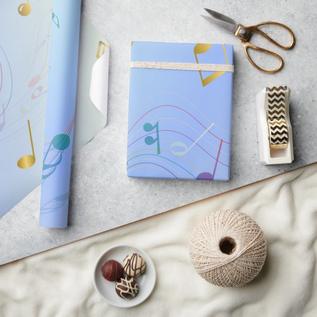 Elegant  Music Notes In Blue Gradient  Wrapping Paper (Crafts)