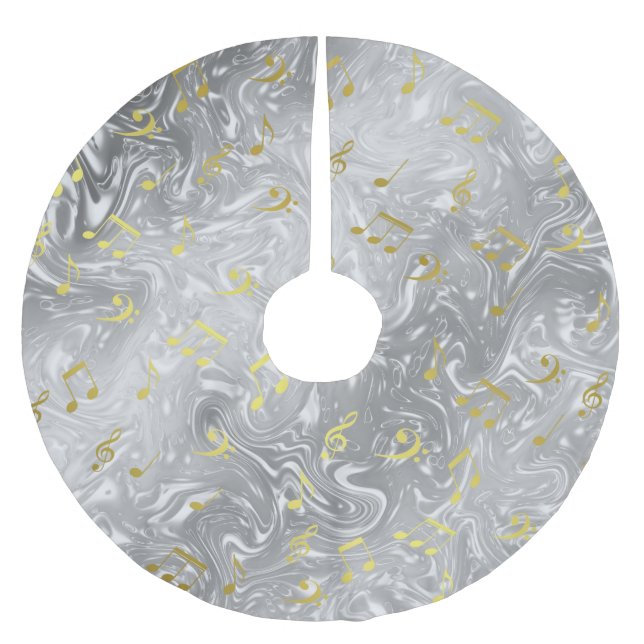 elegant music notes pattern brushed polyester tree skirt (Front)