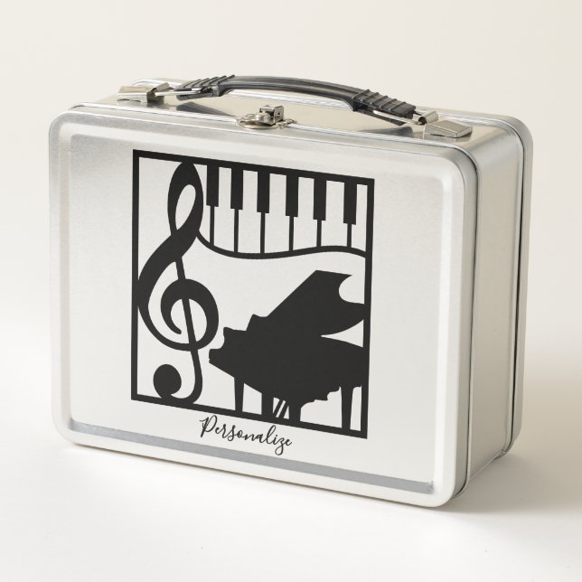 Elegant Music Piano Keyboard Clef Note Stylish Metal Lunch Box (Front)