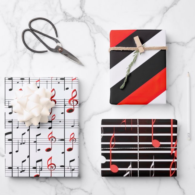 Elegant Music Sheet Red, White, and Black Wrapping (Front)