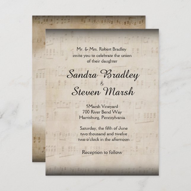Elegant Music Wedding Invitation (Front/Back)