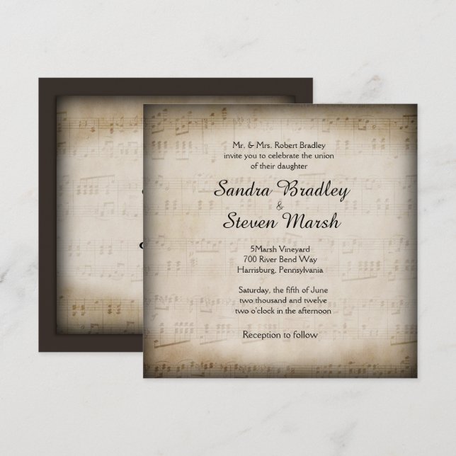 Elegant Music Wedding Invitation (Front/Back)