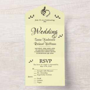 Elegant Music Wedding Theme w/ RSVP   All In One Invitation