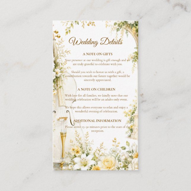 Elegant Musical Garden Wedding Enclosure Card (Front)