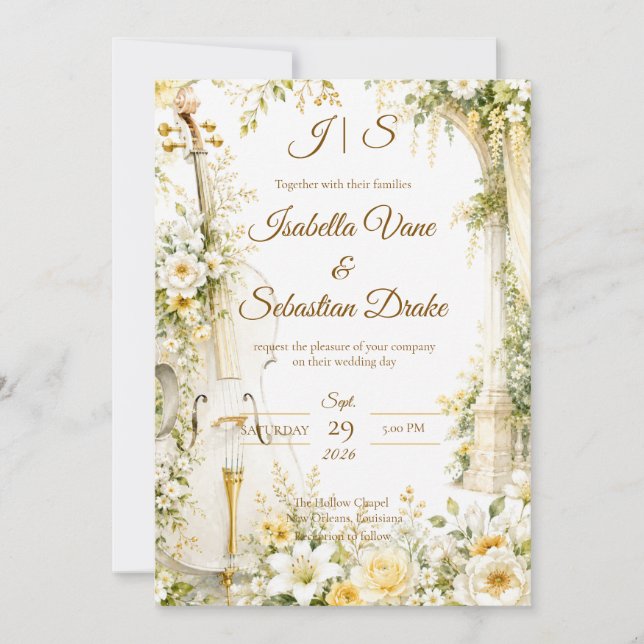 Elegant Musical Garden Wedding  Invitation (Front)