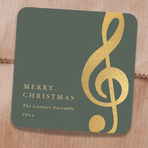 Elegant Musical Gold Treble Clef Merry Christmas Square Sticker