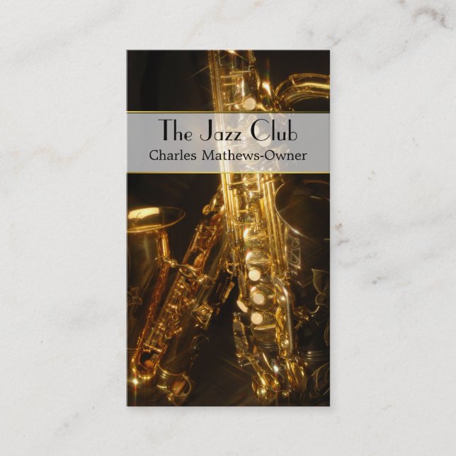 Elegant Musical Jazz Theme Custom Business Card (Front)