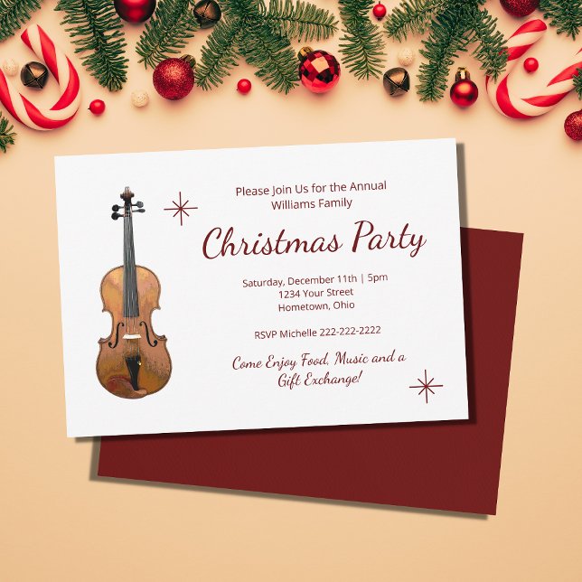 Elegant Musical Violin Traditional Christmas Party Invitation (Creator Uploaded)