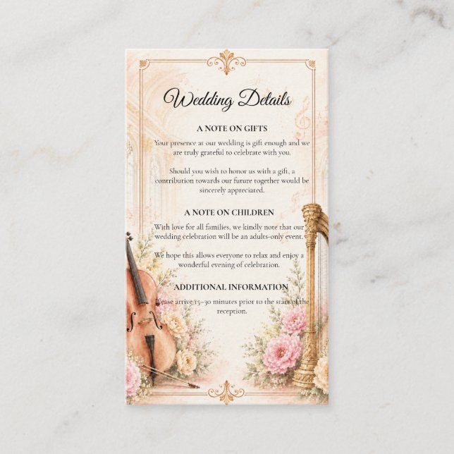 Elegant Musical Wedding Wedding  Enclosure Card (Front)