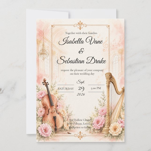 Elegant Musical Wedding Wedding  Invitation (Front)