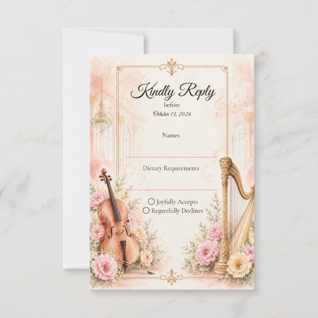 Elegant Musical Wedding Wedding RSVP Card (Front)