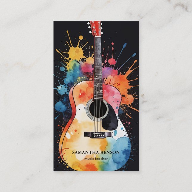 Elegant Musician Business card with Guitar (Front)