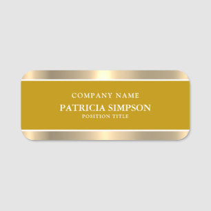 Elegant Mustard Dark Yellow & Luxury Metallic Gold Name Tag