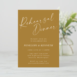 Elegant Mustard Gold Script Rehearsal Dinner Invitation