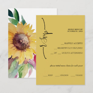 Elegant Mustard Sunflower Calligraphy RSVP Card