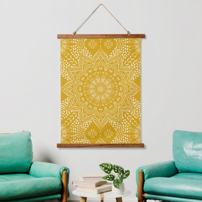 Elegant Mustard Yellow Boho Mandala Hanging Tapestry (Living Room)