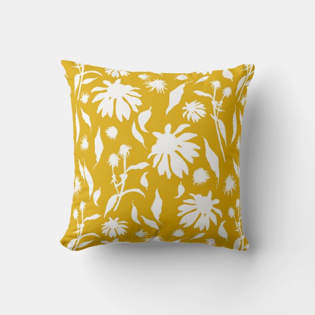 Elegant Mustard Yellow Echinacea Cone Flowers Cushion (Front)