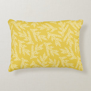 Elegant Mustard Yellow Floral Leaves Pattern Decorative Cushion