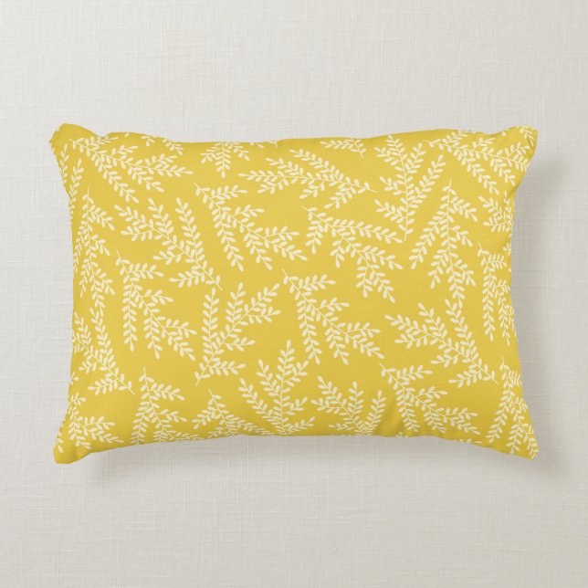 Elegant Mustard Yellow Floral Leaves Pattern Decorative Cushion (Front)