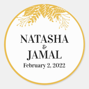 Elegant Mustard Yellow Leaves Wedding Classic Round Sticker